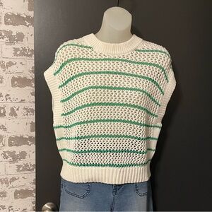NWT Madewell Open Knit Sweater White Green stripes Cotton XS